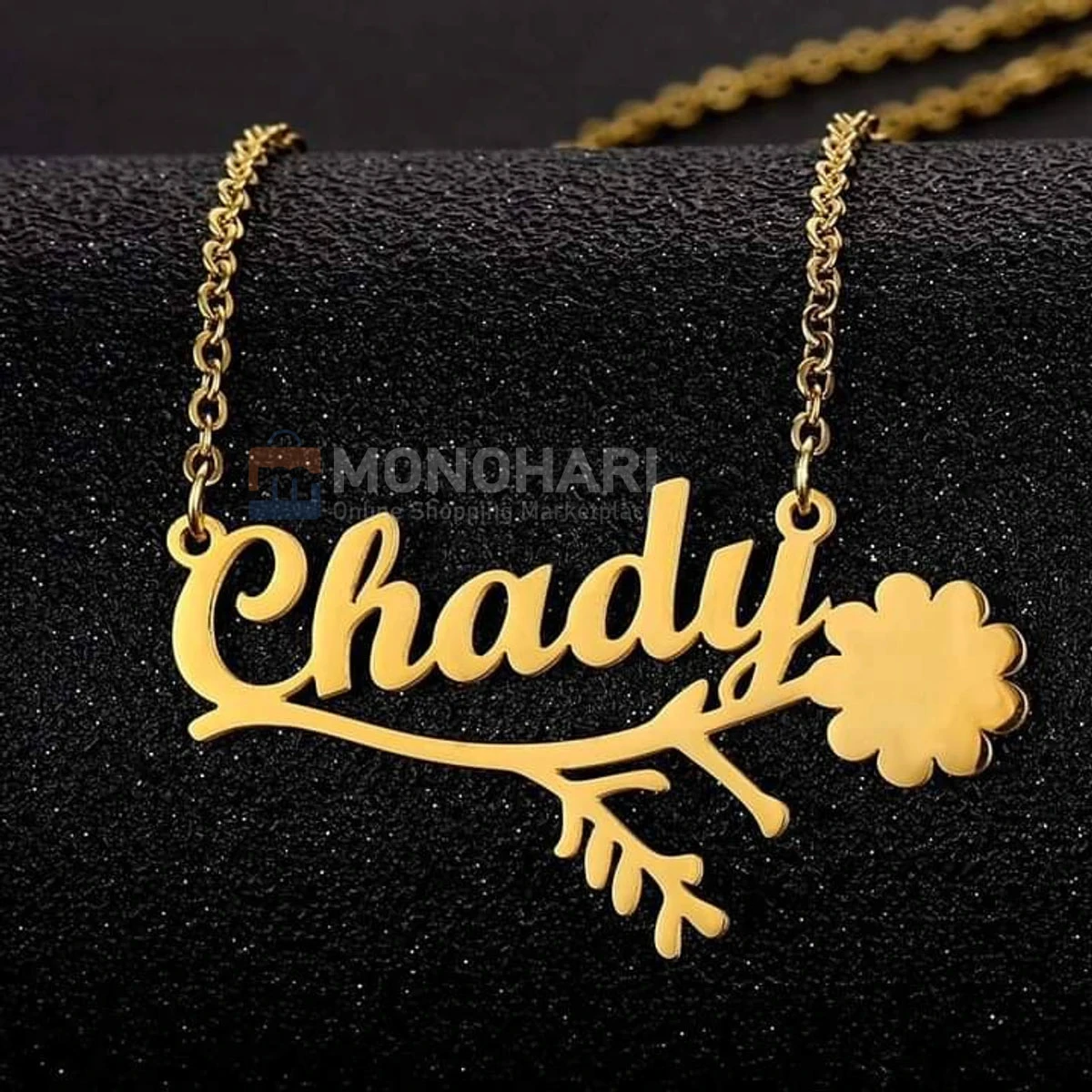 Name Necklace (Chady) Flower with Leaf (Monohari) 22K Gold Plated