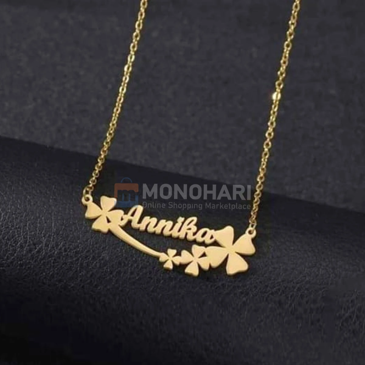 Single Name Necklace (Annika) Below Flower Shape 22K Gold Plated Customized Necklace