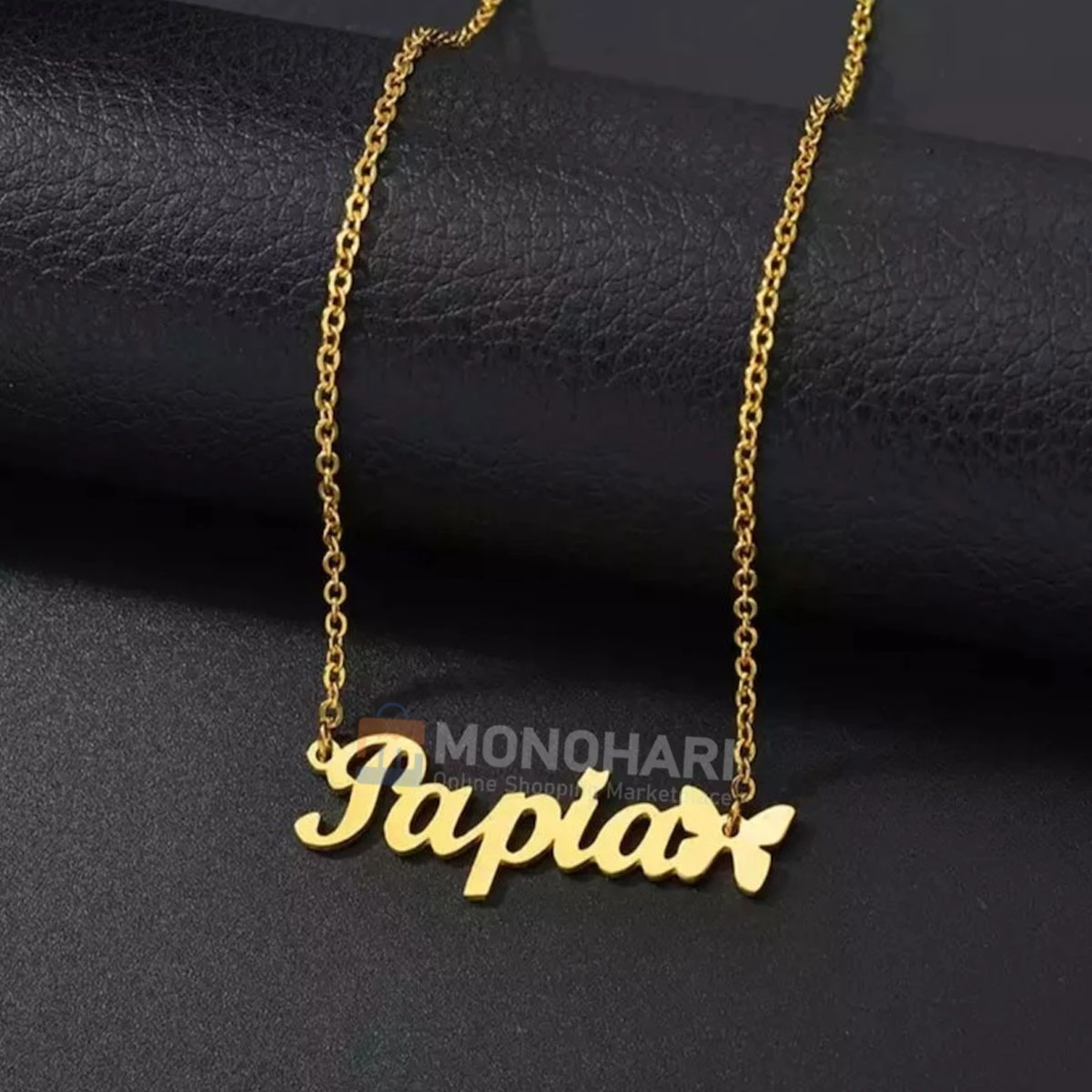 Single Name Necklace (Regina/Papia) With Butterfly shape 22K Gold Plated Customized Necklace