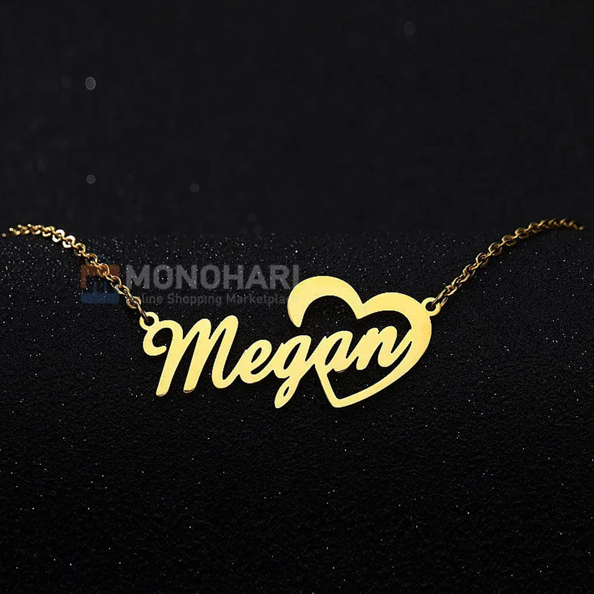 Single Name Necklace (Megan/Naami) With Heart Shape 22K Gold Plated Customized Necklace