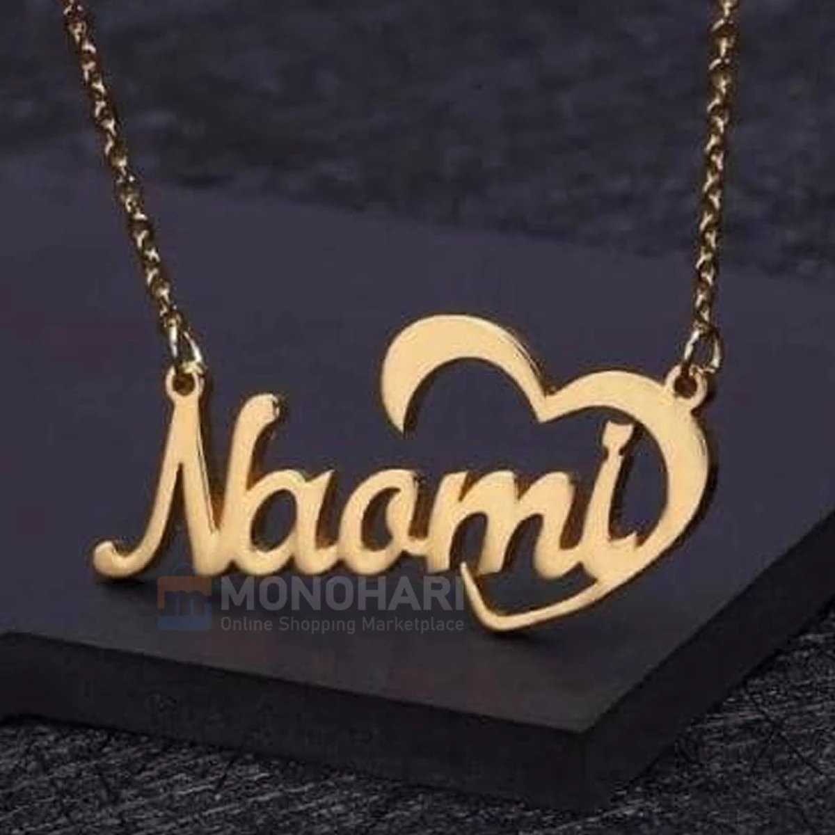 Single Name Necklace (Megan/Naami) With Heart Shape 22K Gold Plated Customized Necklace