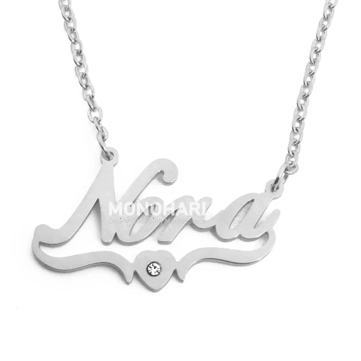 Single Name Necklace (Maria/Nora) with Wave Heart Shape 22K Gold Plated Customized Necklace