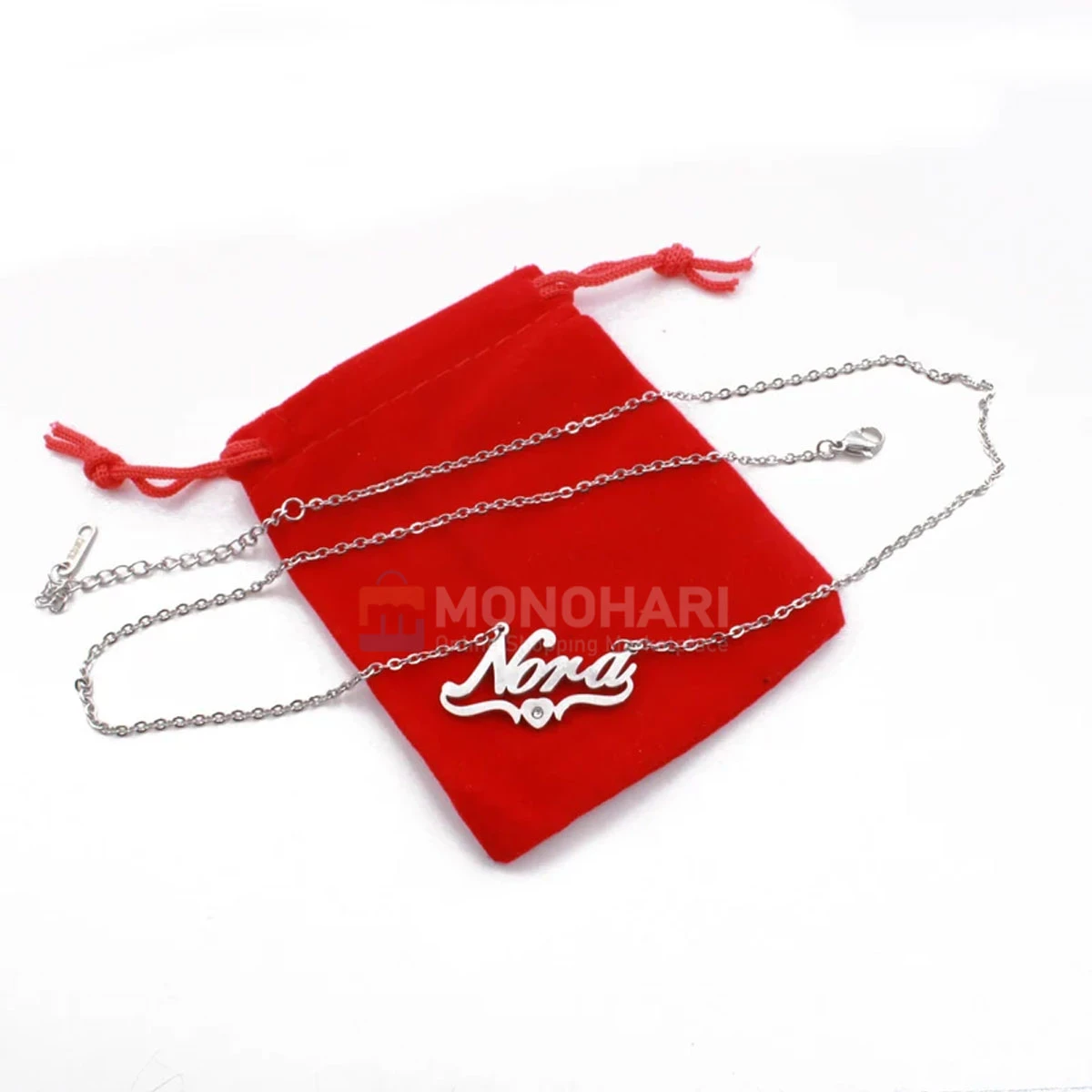 Single Name Necklace (Maria/Nora) with Wave Heart Shape 22K Gold Plated Customized Necklace