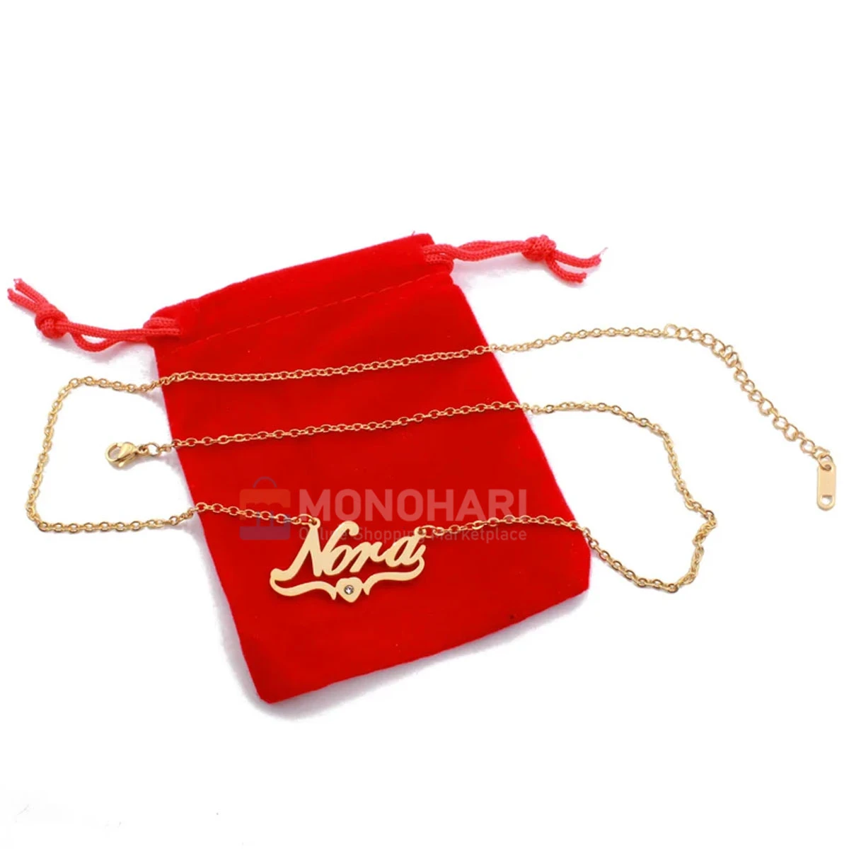 Single Name Necklace (Maria/Nora) with Wave Heart Shape 22K Gold Plated Customized Necklace