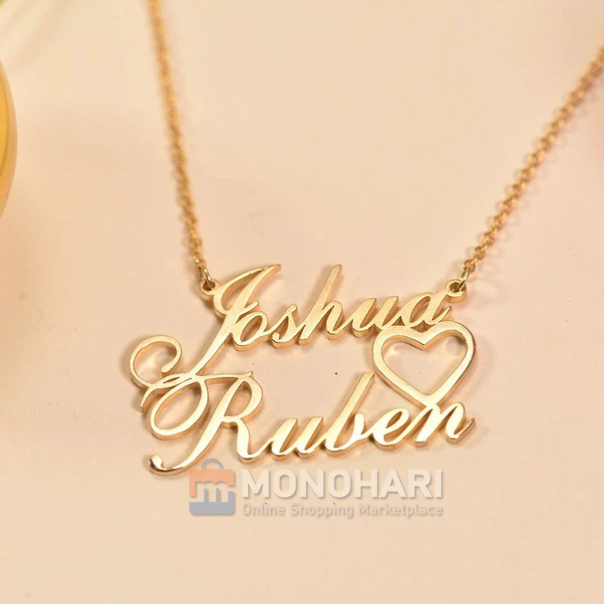 Couple Name Necklace (Niharika & Harsha) With Simple Heart Shape 22K Gold Plated Customized Necklace