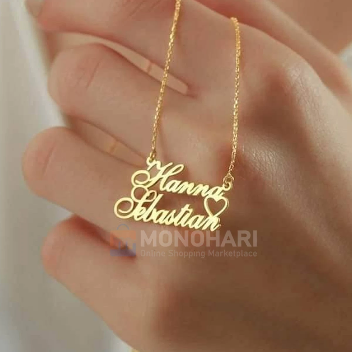 Couple Name Necklace (Niharika & Harsha) With Simple Heart Shape 22K Gold Plated Customized Necklace