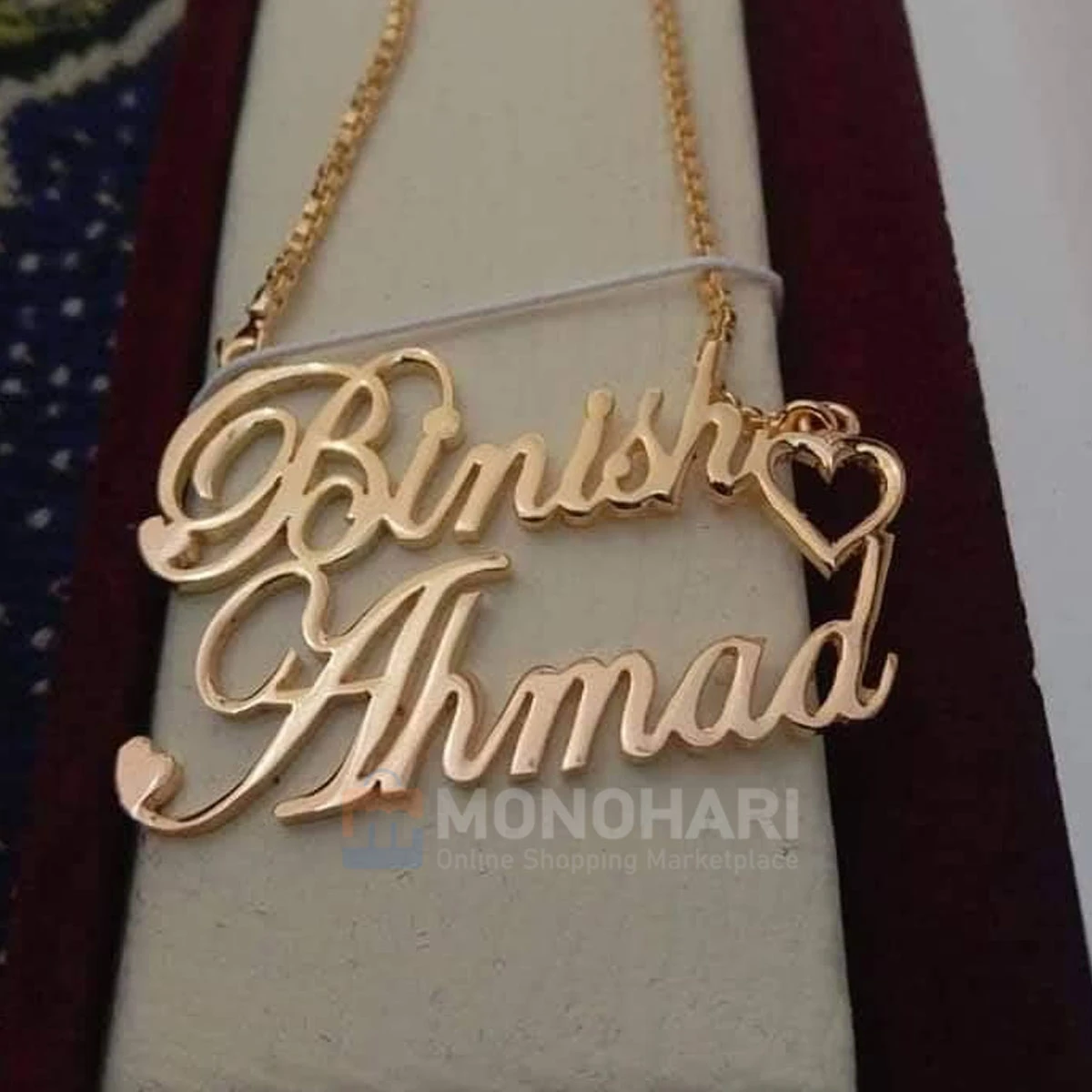 Couple Name Necklace (Niharika & Harsha) With Simple Heart Shape 22K Gold Plated Customized Necklace