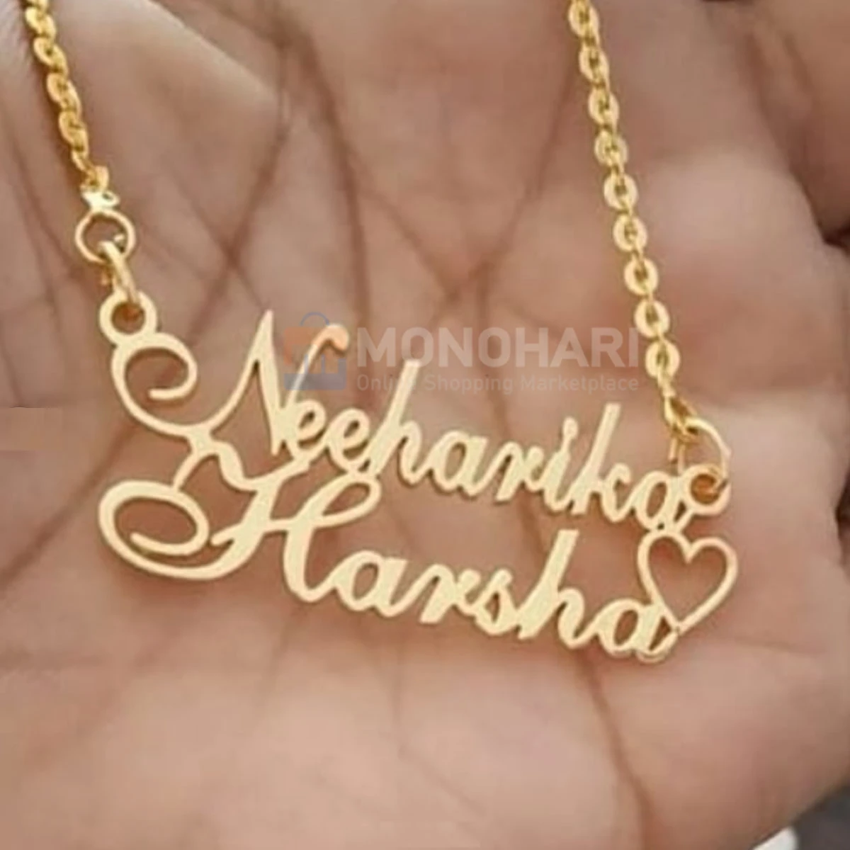 Couple Name Necklace (Niharika & Harsha) With Simple Heart Shape 22K Gold Plated Customized Necklace