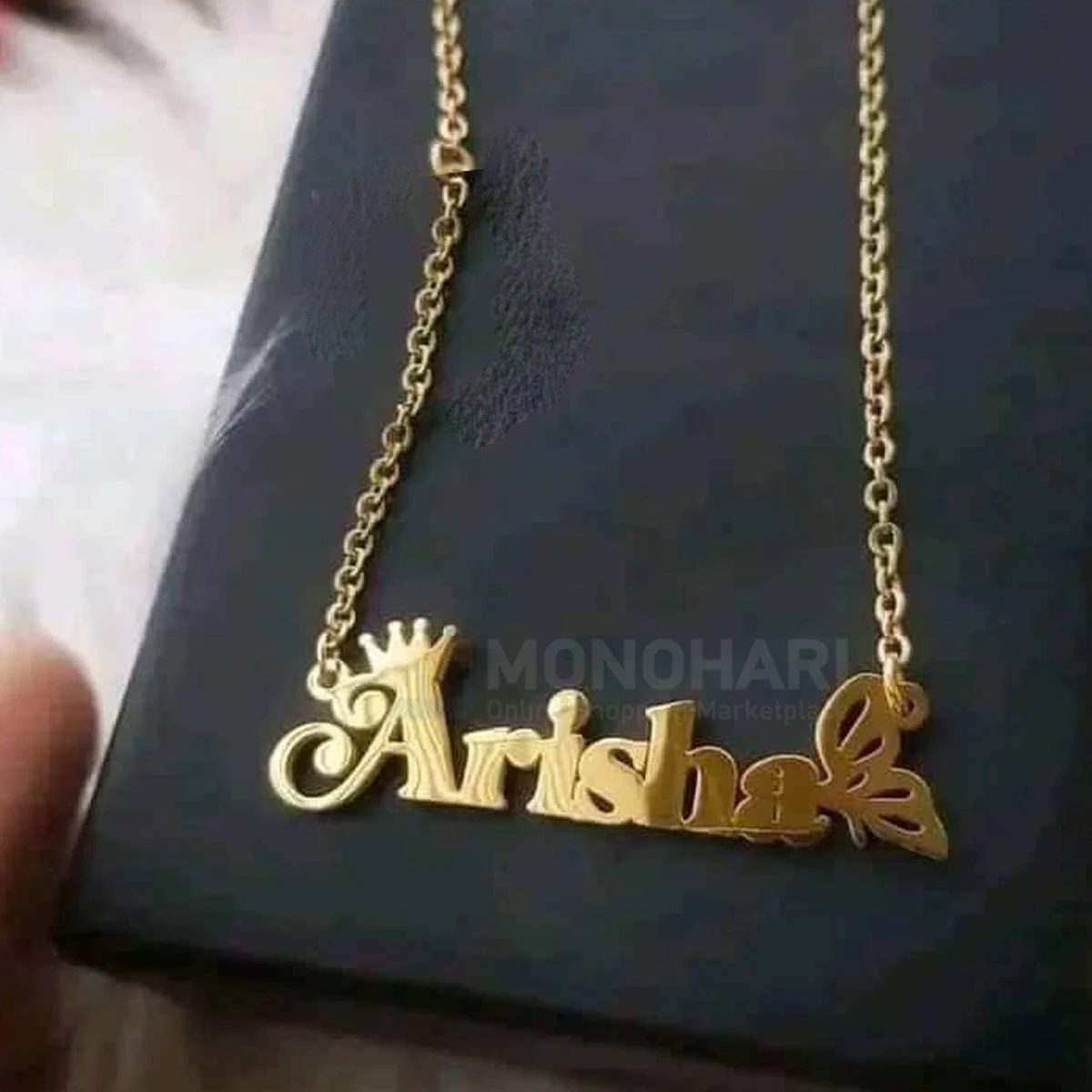 Single Name Necklace (Arisha/Annayah) Below Flower Shape 22K Gold Plated Customized Necklace