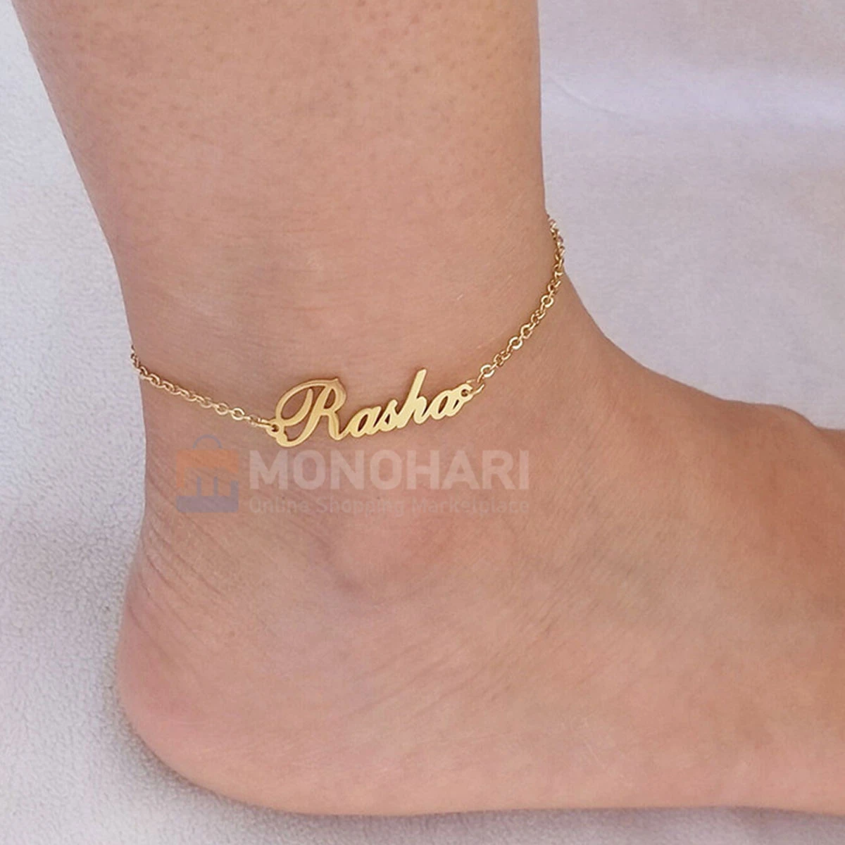 Single Name Payals / Nupur 1Pcs (Manuela) Simple Text shape 22K Gold Plated Customized Necklace