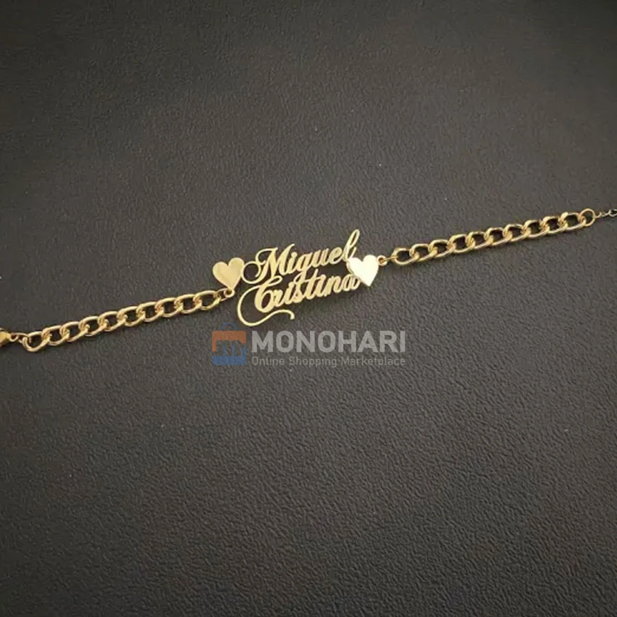 Couple Name Bracelet (Michelle & Gareth) Bothe side Heart Shape 22K Gold Plated Customized Bracelet