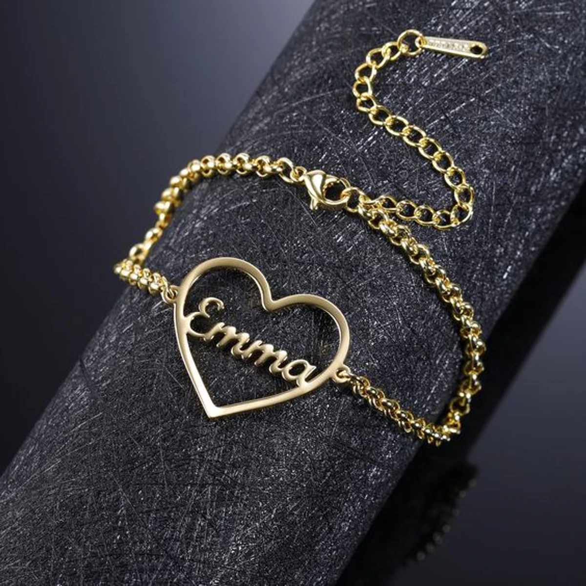 Single Name Bracelet (Emma / Custom ) Covered with Heart 22K Gold Plated Customized Bracelet