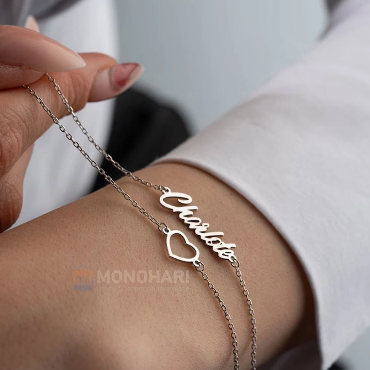 Single Name Double Layer Bracelet (Pamela) With Heart 22K Gold Plated Customized Bracelet