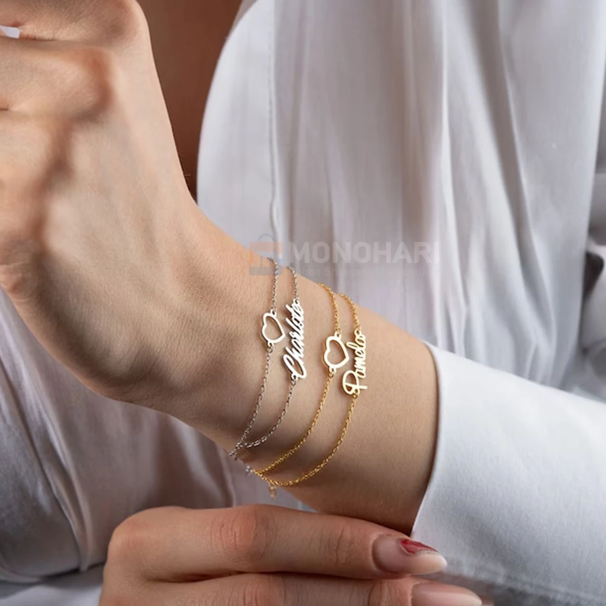 Single Name Double Layer Bracelet (Pamela) With Heart 22K Gold Plated Customized Bracelet