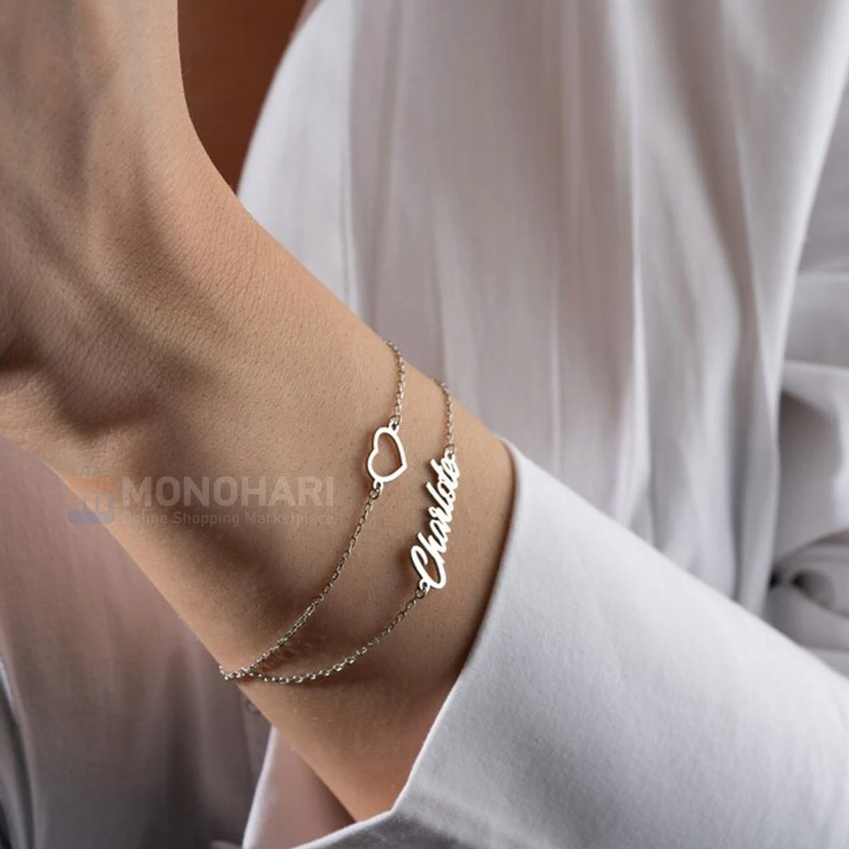 Single Name Double Layer Bracelet (Pamela) With Heart 22K Gold Plated Customized Bracelet