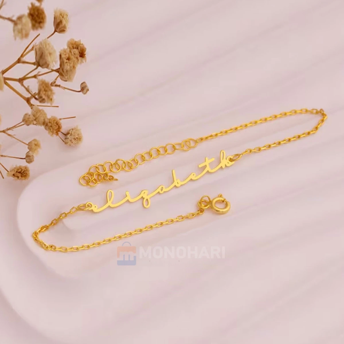 Single Name Bracelet (Elizabeth) Signature Style 22K Gold Plated Customized Bracelet