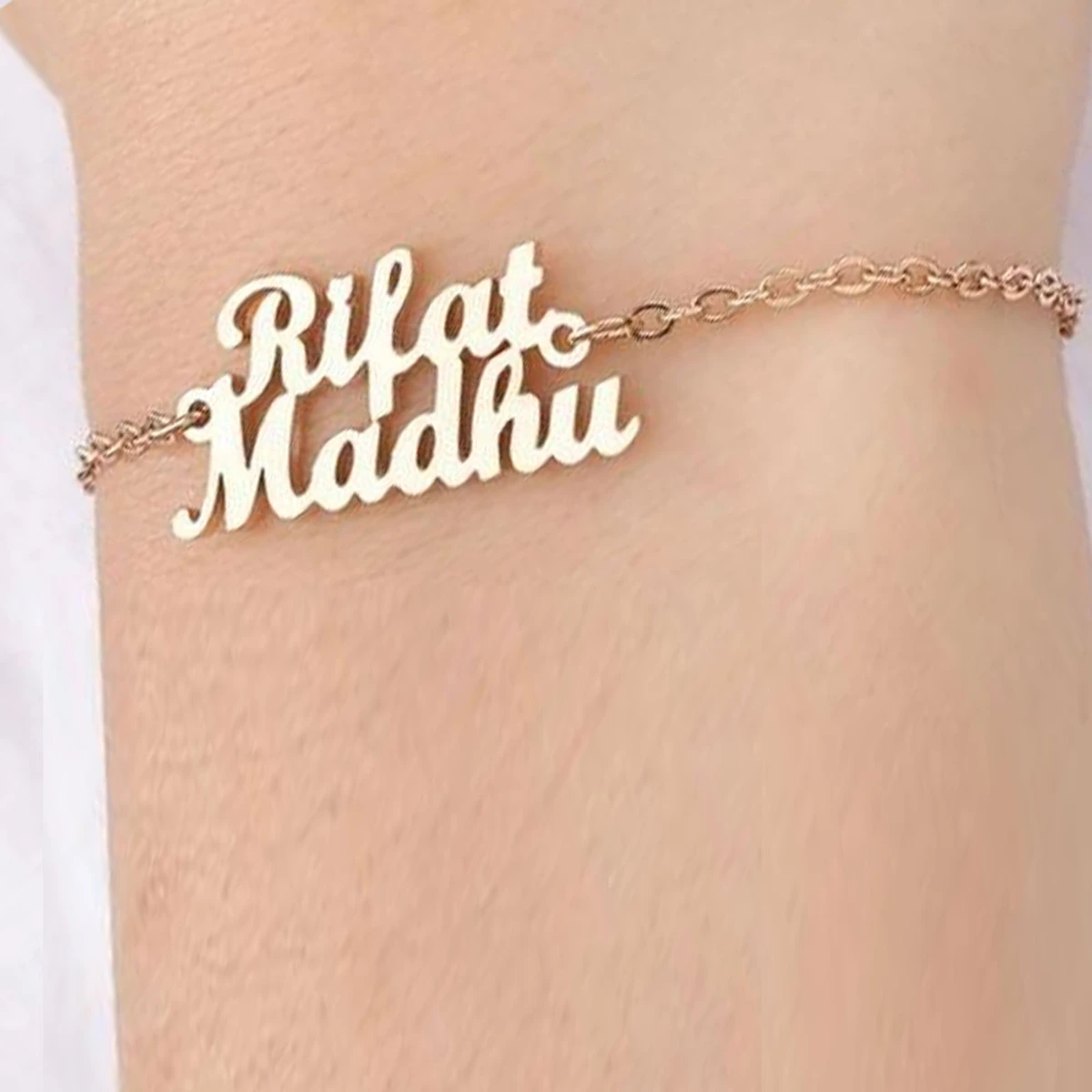 Couple Name Bracelet (Rifat & Madhu) Simple Text 22K Gold Plated Customized Bracelet