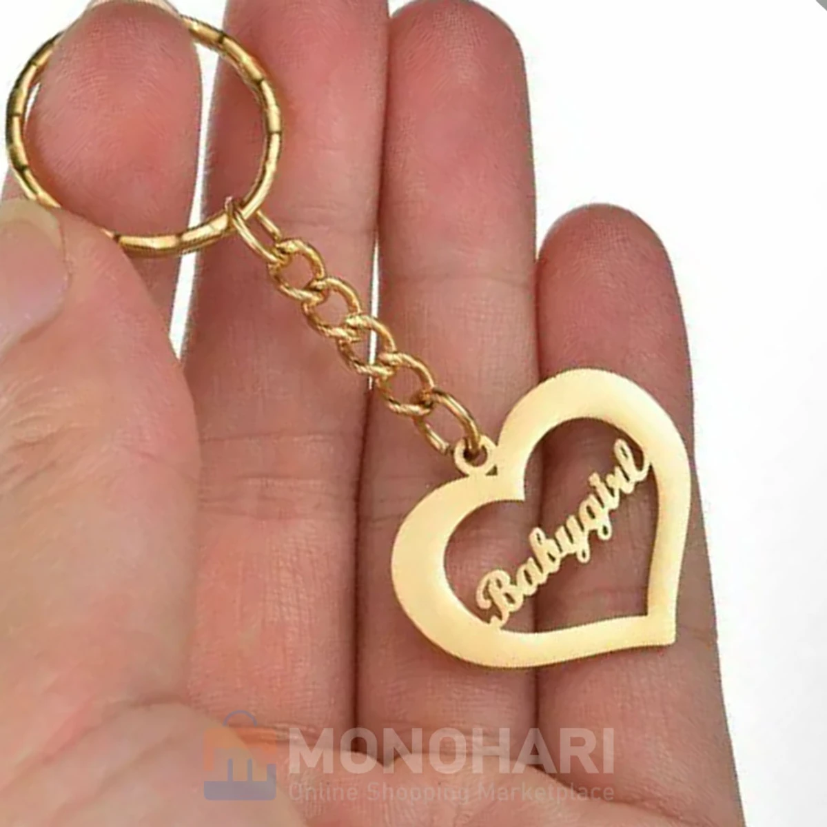 Single Name Key Ring (Babygirl) With Heart Shape 22K Gold Plated Customized Key Ring