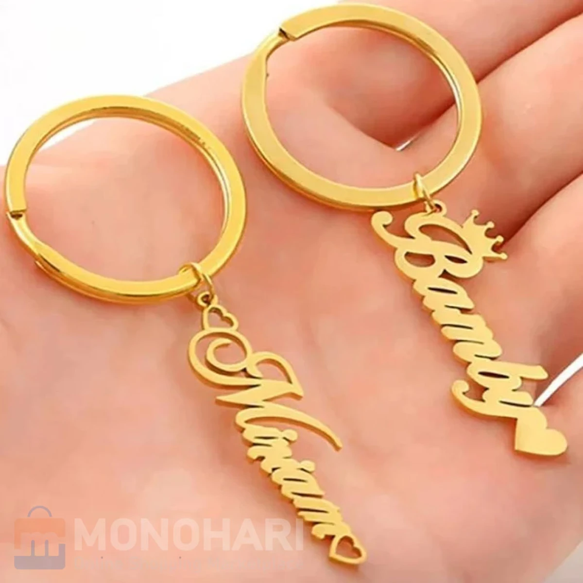 Single Name Key Ring (Bamby) With Left Heart Shape 22K Gold Plated Customized Key Ring