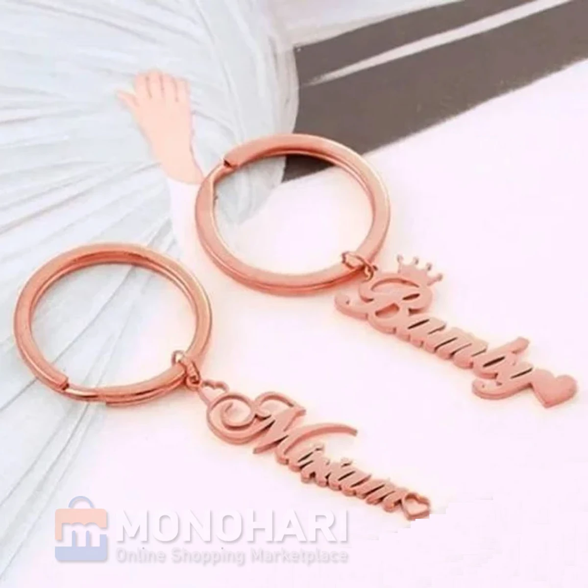 Single Name Key Ring (Bamby) With Left Heart Shape 22K Gold Plated Customized Key Ring