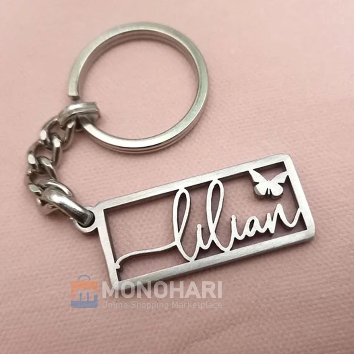 Single Name Key Ring (Lilian) With Butterfly Shape 22K Gold Plated Customized Key Ring