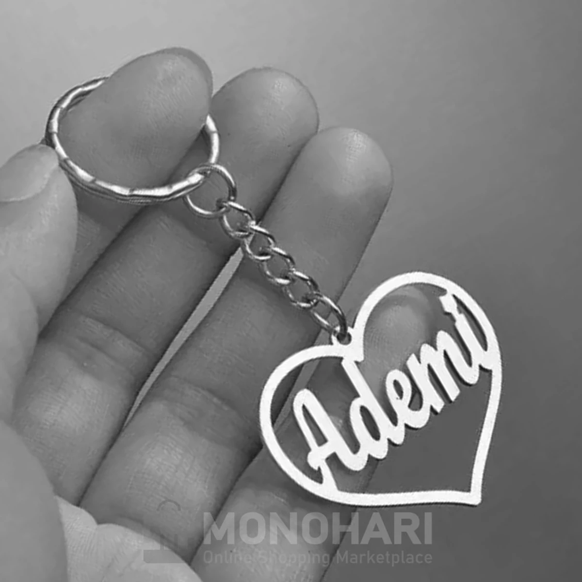 Single Name Key Ring (Ademi) Covered with Heart Shape 22K Gold Plated Customized Key Ring