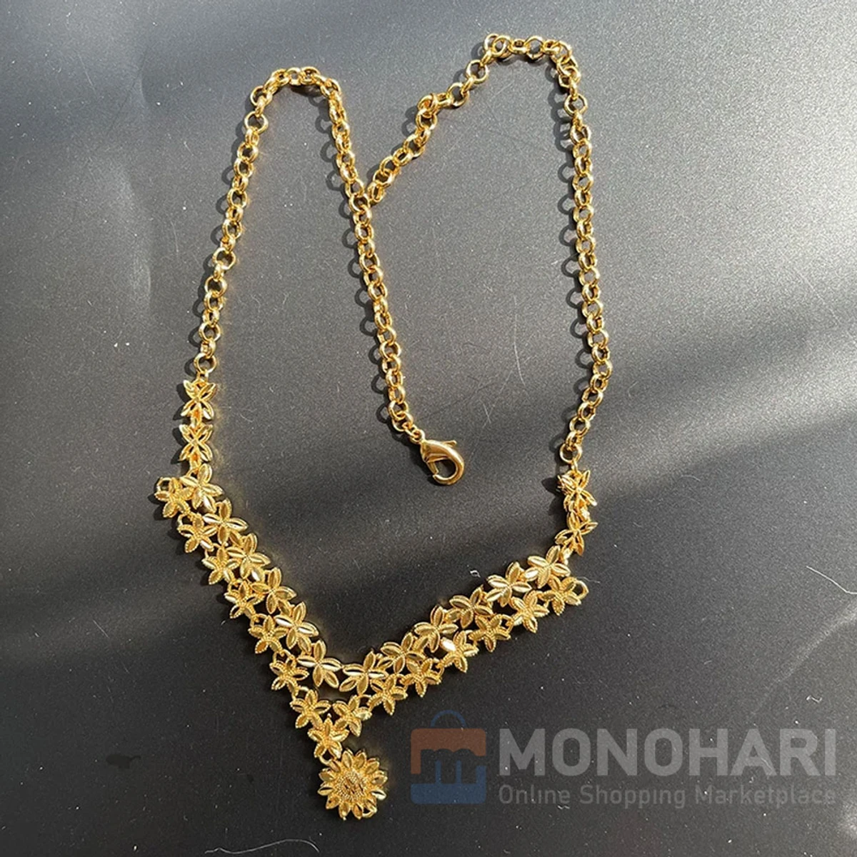 Small Flowers Necklace - Indian Gold Colour Necklace - 22K Gold Plating Necklace