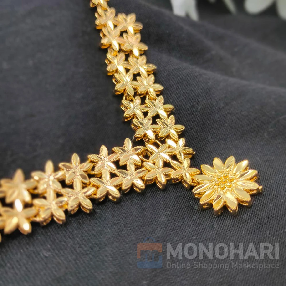 Small Flowers Necklace - Indian Gold Colour Necklace - 22K Gold Plating Necklace
